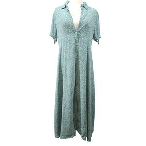 The Nines by Hatch Teal Floral Button Front Maxi Dress XL Duster